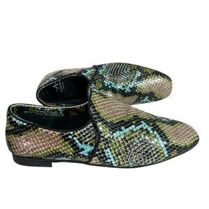 Aquatalia Revy Snake Embossed Leather Leather Loafer Green & Blue $495 Size 8